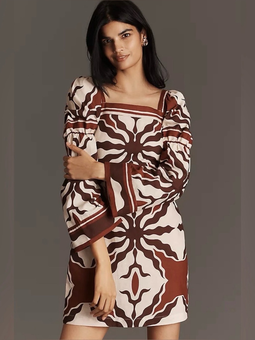 Anthropologie West Of Martine linen blend long sleeve mini dress - NWT